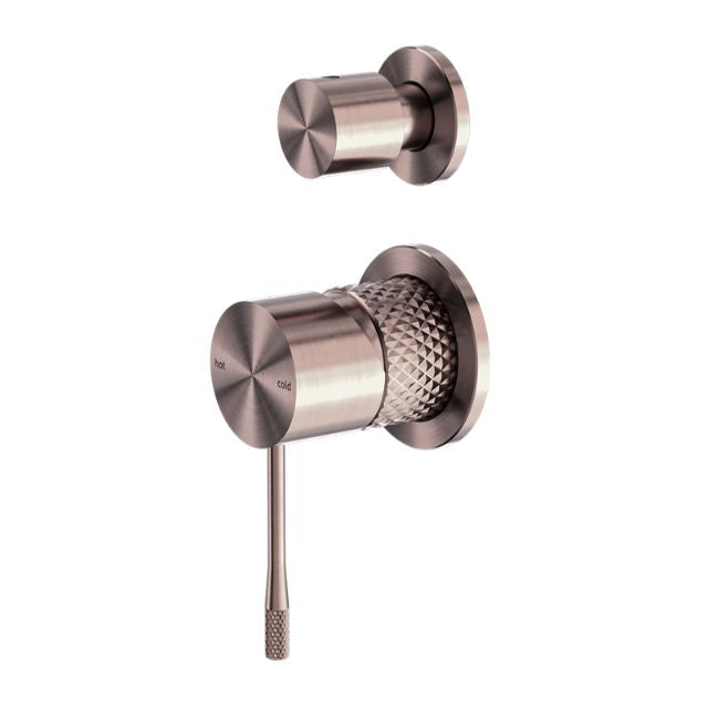 Nero Opal brushed bronze shower mixer with divertor and separate plate, wall-mounted tap set