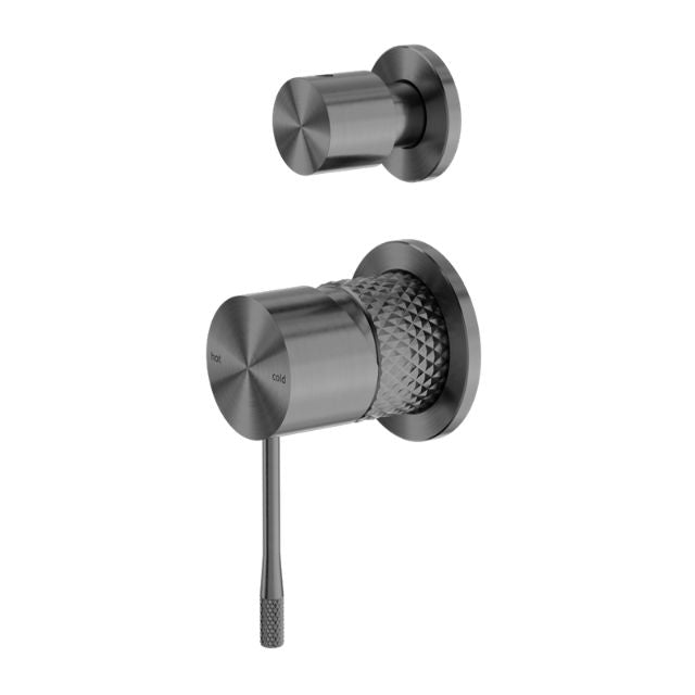 Nero Opal graphite wall-mounted shower mixer with separate divertor plate and textured handle