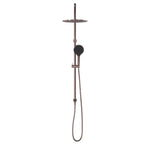 Nero Opal twin rail shower in brushed bronze, with overhead drencher, hand shower and wall-mounted slider rail