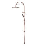 Nero Opal twin rail shower in brushed bronze with overhead drencher and hand shower, wall mounted