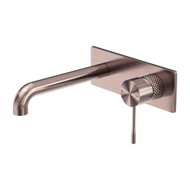 Nero Opal wall basin/bath mixer in brushed bronze, wall-mounted with 230mm spout and single lever handle