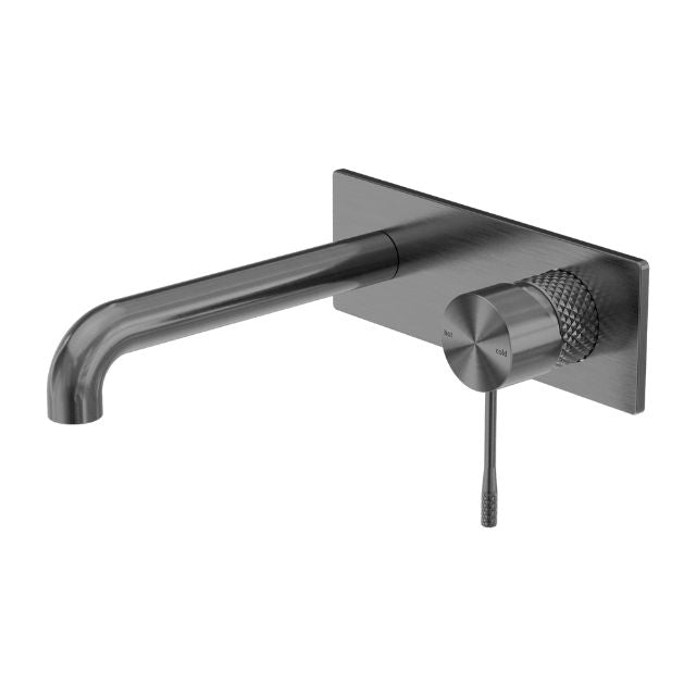 Nero Opal wall basin/bath mixer in graphite, with 260mm spout and square wall plate, side lever tapware