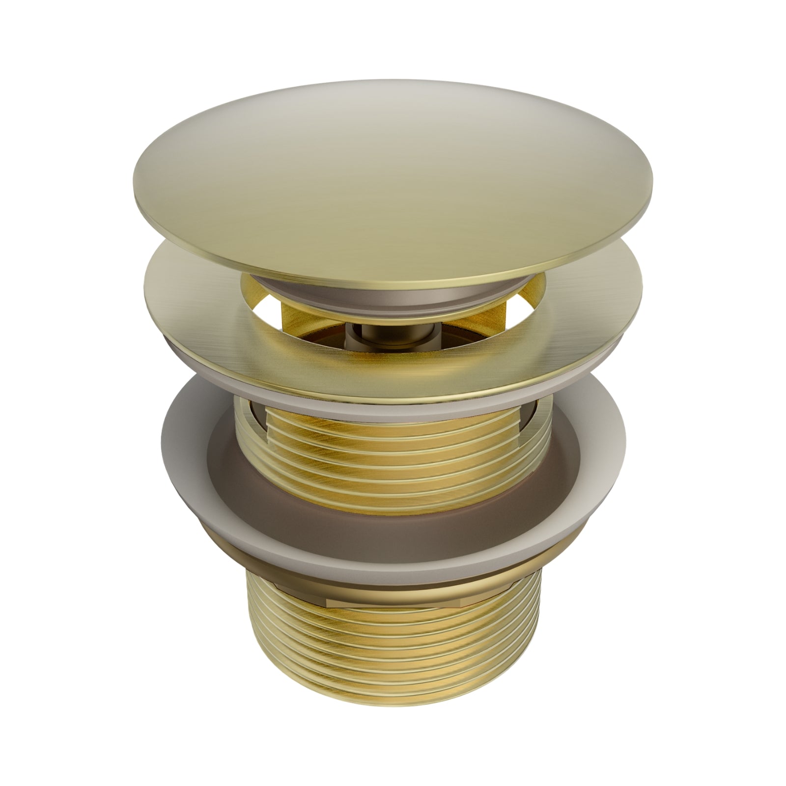 Nero Pop Up Bath Waste in brushed gold, 40mm brass bath waste with overflow-compatible plug and threaded outlet