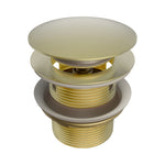 Nero Pop Up Bath Waste in brushed gold, 40mm brass bath waste with overflow-compatible plug and threaded outlet