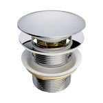 Nero Pop Up Bath Waste in chrome, shown as a close-up with overflow-compatible fittings and threaded brass body