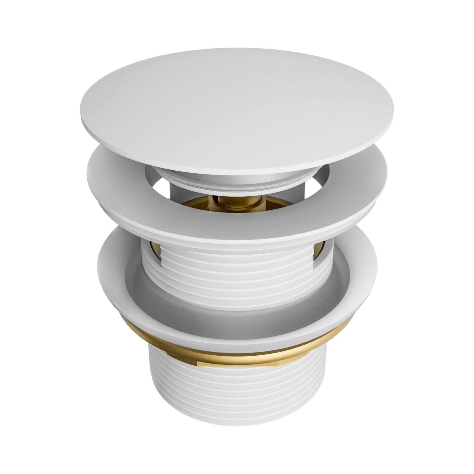 Nero Pop Up Bath Waste in matte white, round 40mm overflow-compatible drain plug with threaded body