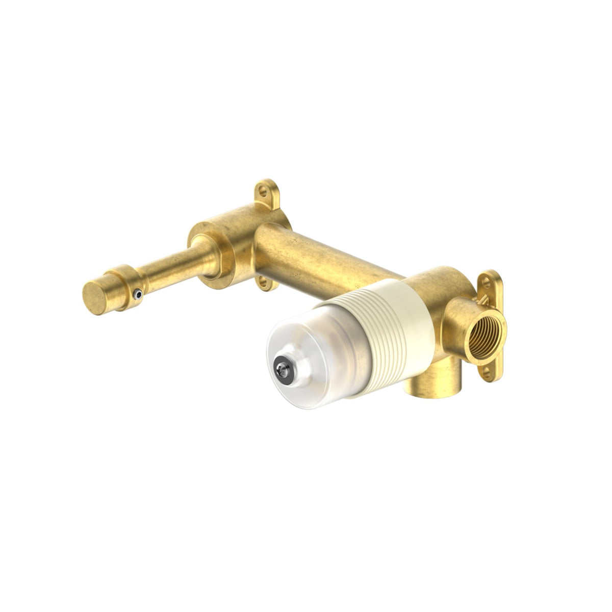 Nero Mecca wall basin/bath mixer back plate and inwall body, brass with white trim, isolated on white