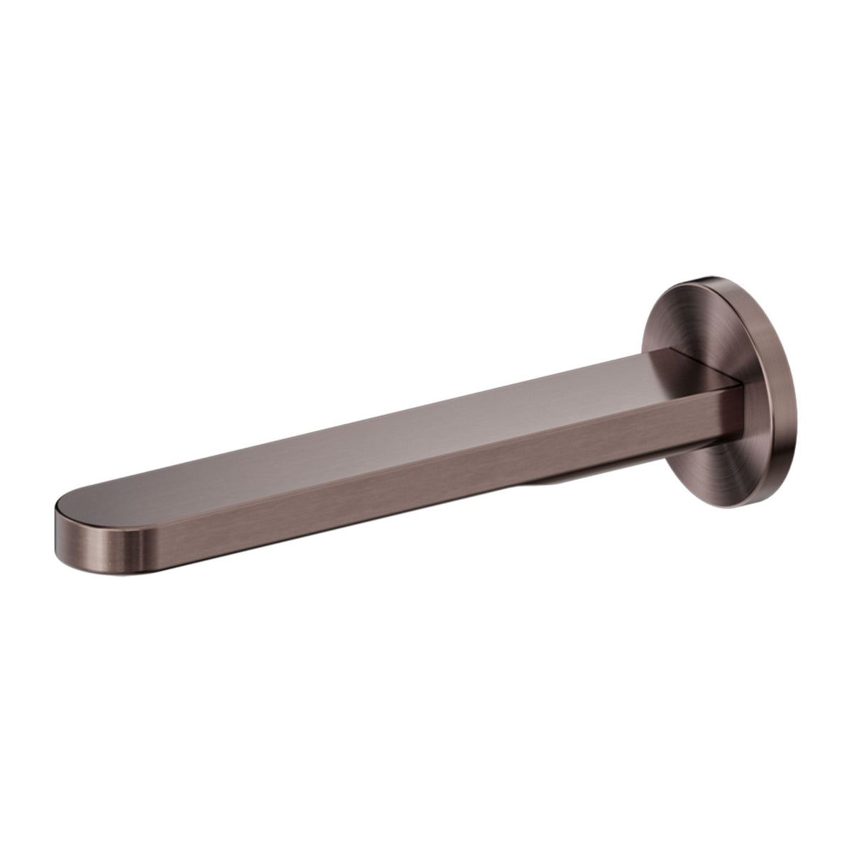 Nero Pure round bath spout in brushed bronze, wall-mounted with flat spout and circular backplate