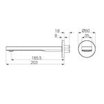 Nero Pure round bath spout technical drawing in graphite, side view with dimensions and Ø60mm wall plate