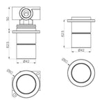 Technical drawing of Nero Pure SS316L shower mixer trim kit, round wall plate and handle dimensions in brushed gold￼
