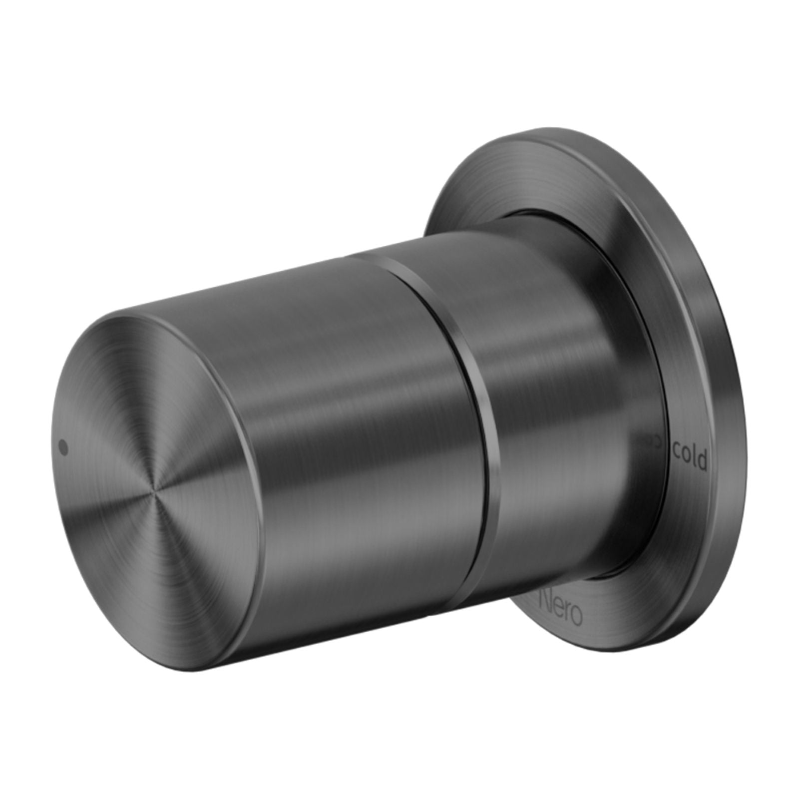 Nero Pure shower mixer in graphite, wall-mounted round trim and cylindrical handle on white background