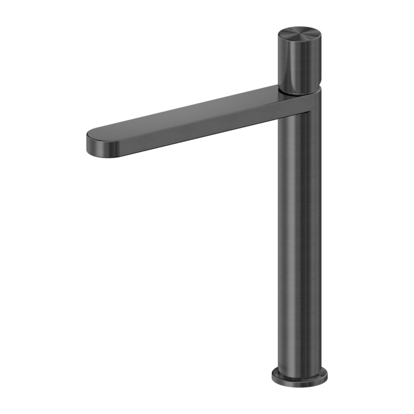 Nero Pure SS316L tall basin mixer in graphite, modern matte gunmetal finish on white background