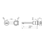Technical drawing of Nero Pure wall basin/bath mixer set, showing round plates and dimensions in black linework on white background