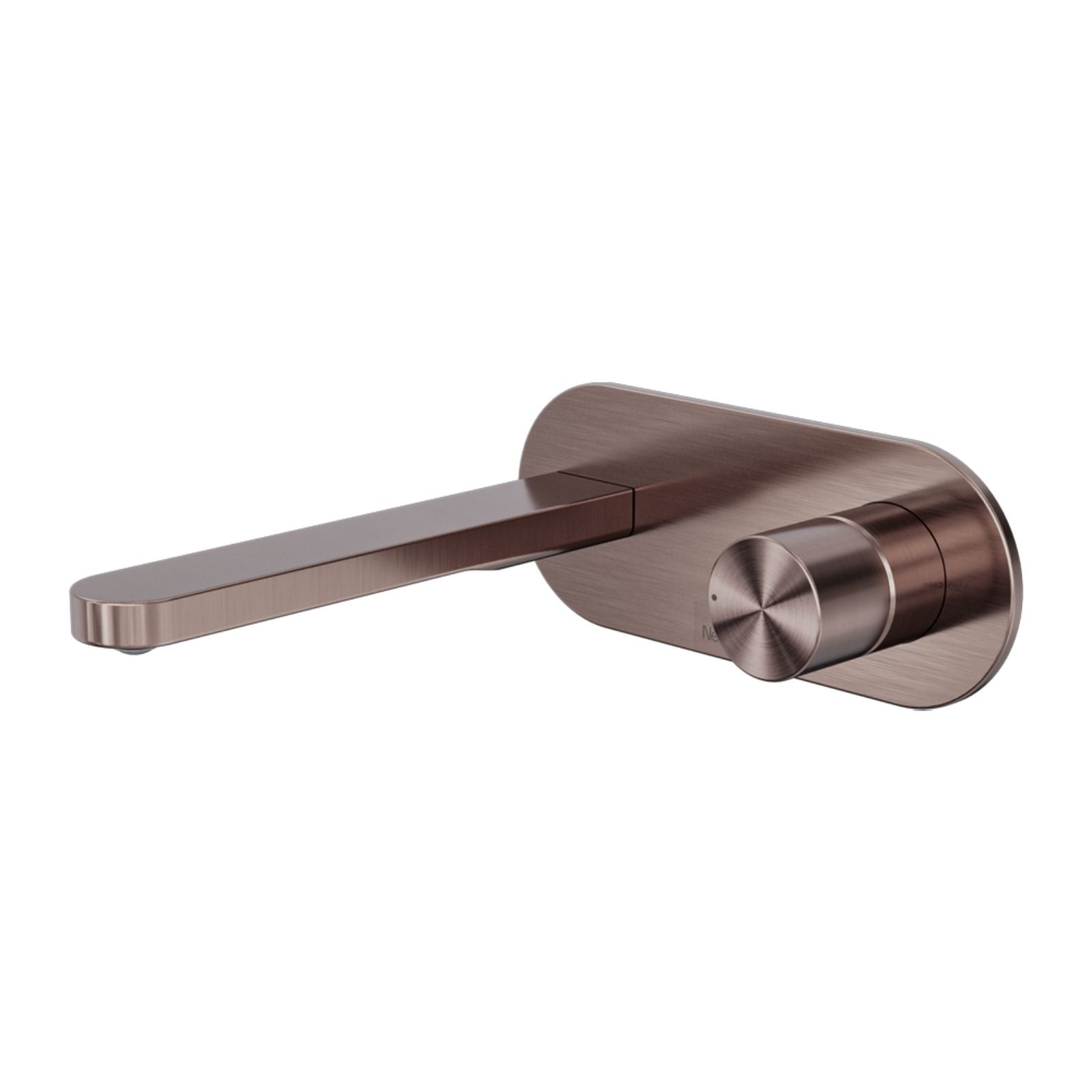 Nero Pure wall basin/bath mixer set in brushed bronze, wall-mounted tap with slim spout and round trim plate