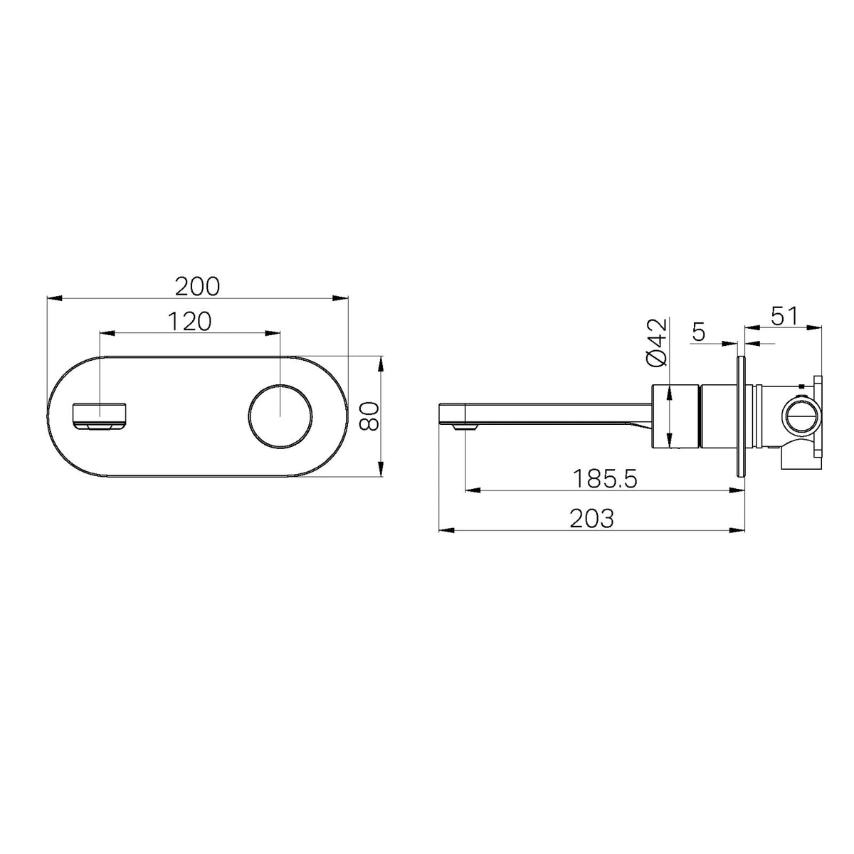 Technical drawing of Nero Pure SS316L wall basin/bath mixer set, showing front and side views with dimensions in mm