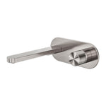 Nero Pure wall-mounted mixer set in brushed nickel, with long spout and round trim plate on a white background