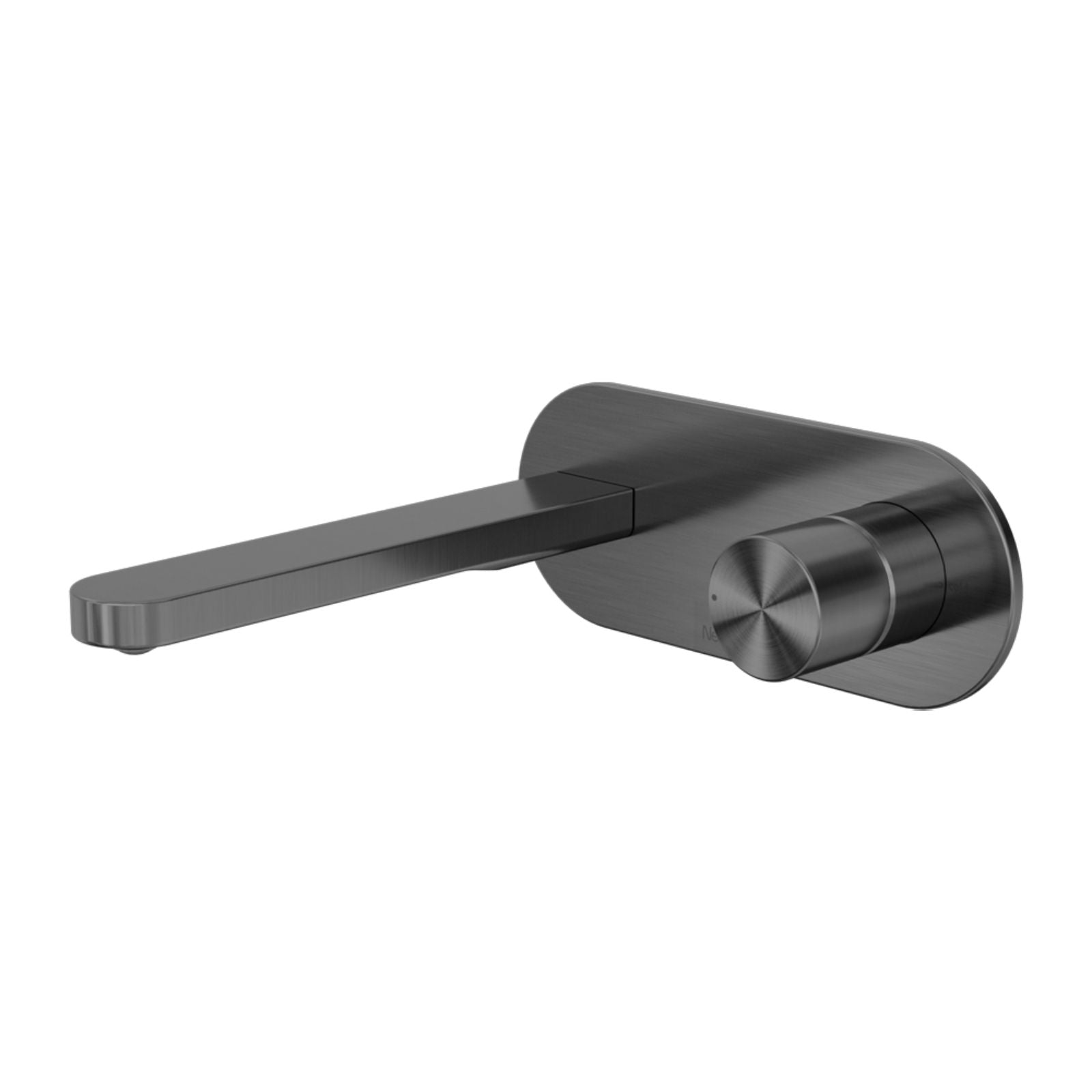 Nero Pure SS316L wall basin/bath mixer in graphite, with round wall plate and slim lever handle