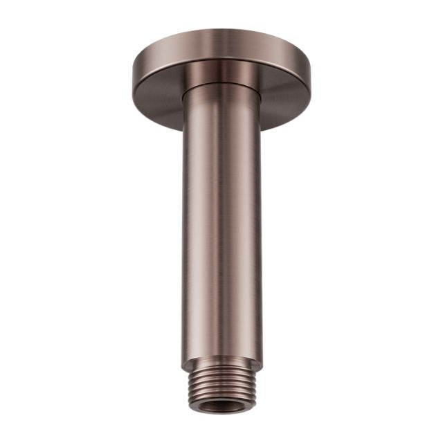 Nero round ceiling shower arm, 100mm, brushed bronze finish with round plate and threaded end