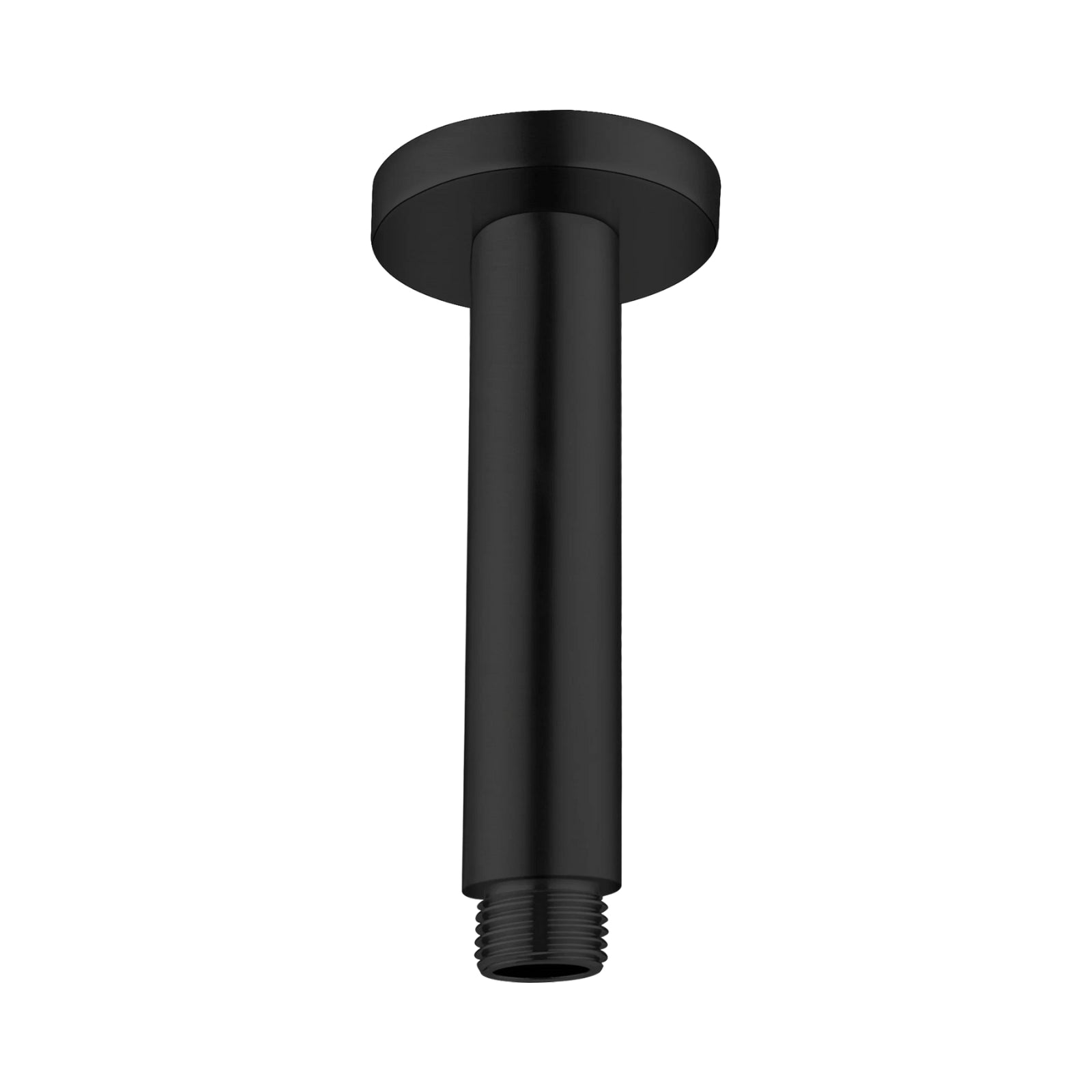 Nero Round Ceiling Arm 100mm in matte black, a ceiling-mounted shower arm with round profile and threaded end
