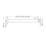 Technical drawing of Nero round ceiling shower arm, 150mm length, with G1/2 threads and dimensions