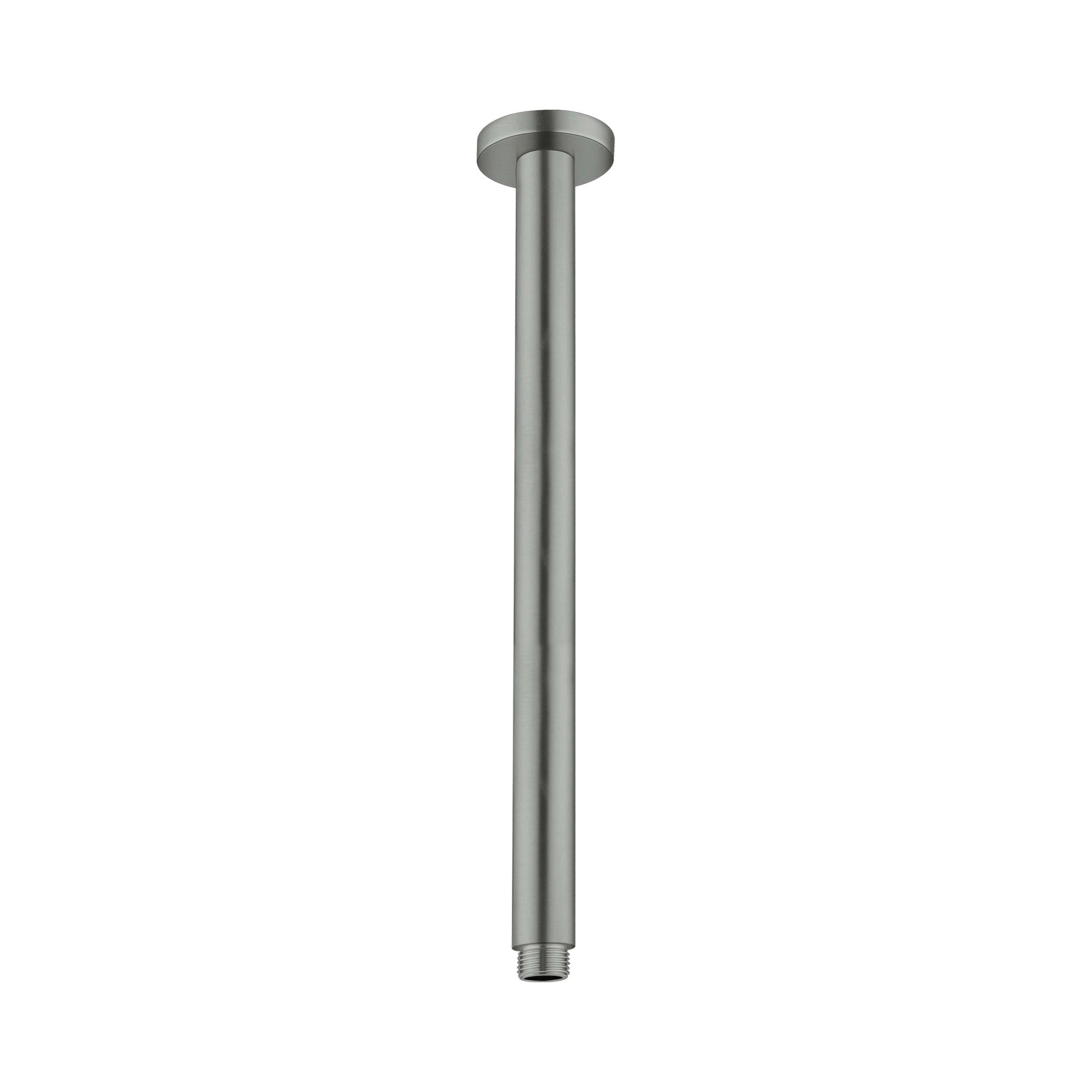 Nero Round ceiling shower arm 300mm in graphite, brass finish, shown on a white background