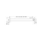Technical drawing of Nero Round Ceiling Arm in chrome, showing 450mm length, ceiling plate and G1/2 connections