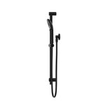 Nero Round Project shower rail in matte black, wall mounted with adjustable handset and hose, front view