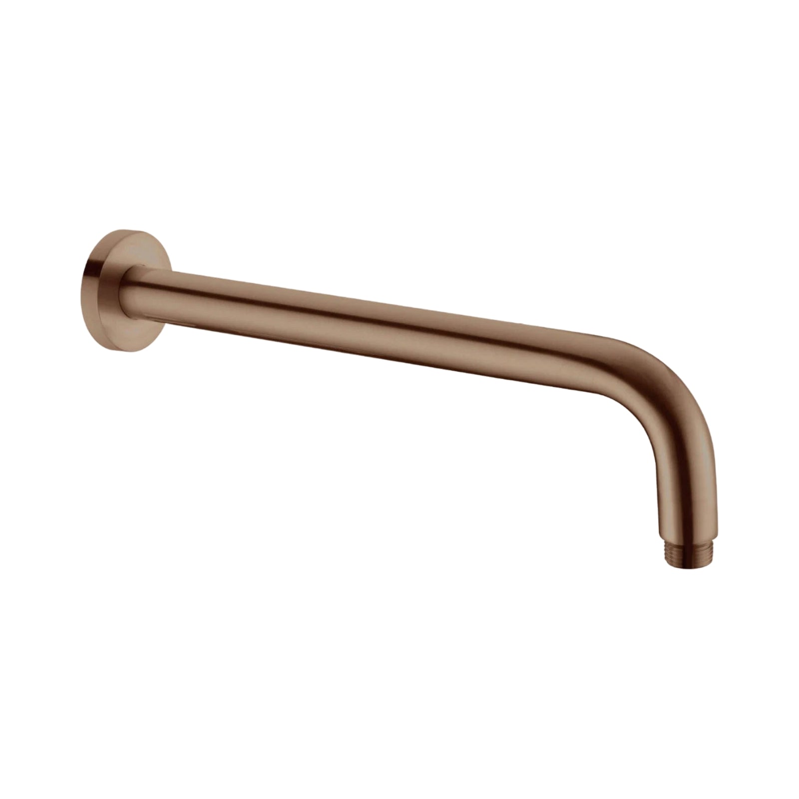 Nero round shower arm in brushed bronze, 500mm L-shaped wall-mounted shower arm with round plate for bathroom showers