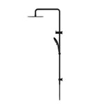 Nero Round twin shower in matte black, with round overhead shower, hand shower and rail on white background
