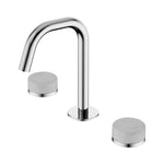 Nero Serenity chrome basin set with edge spout and two Carrara marble handles on a white background