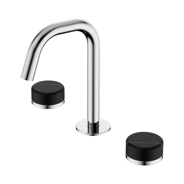 Nero Serenity chrome basin set with edge spout and black marble handles, 3 piece tapware set