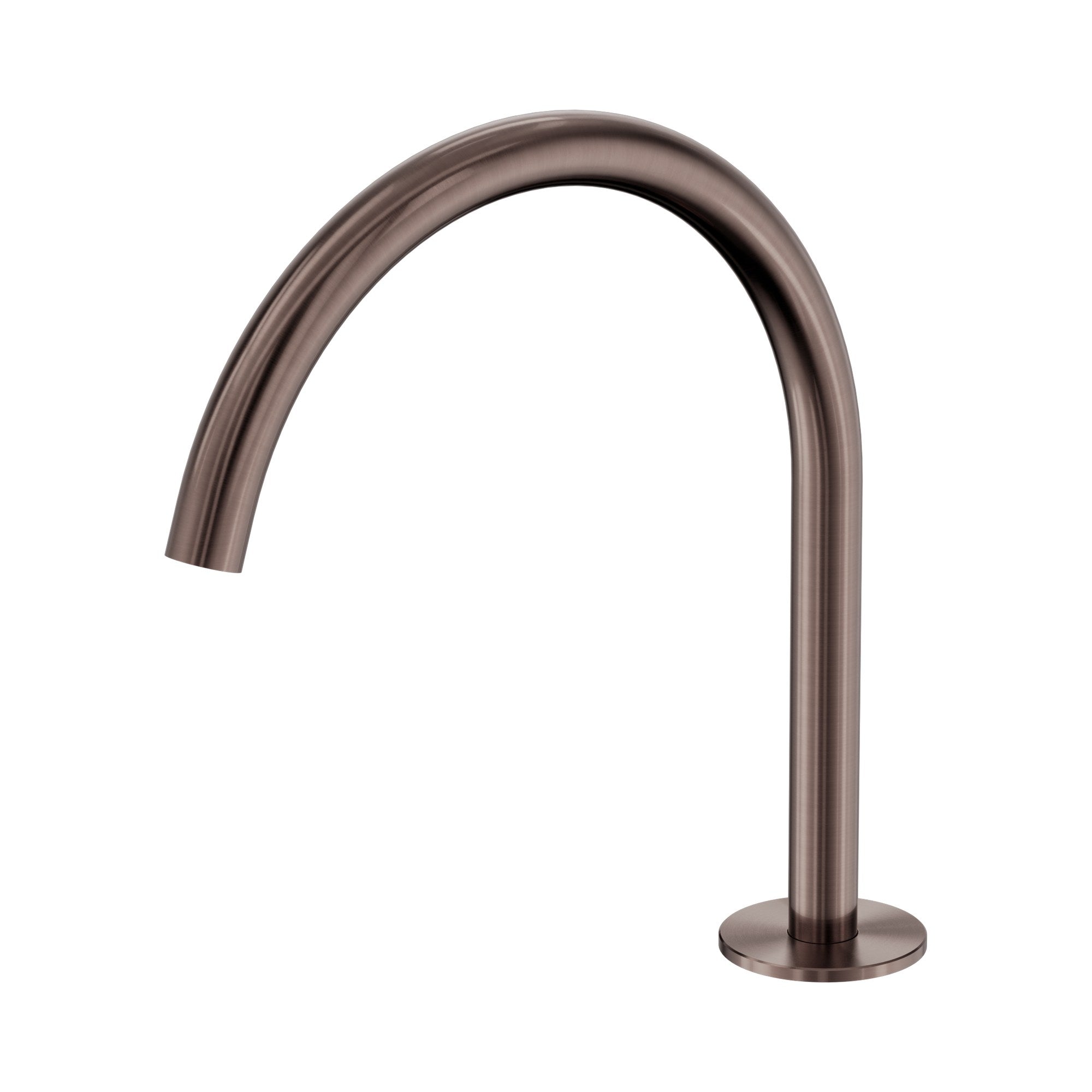 Nero Serenity arc spout in brushed bronze, hob mounted tap spout only with curved gooseneck and round base