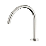 Nero Serenity arc spout in brushed nickel, hob mounted tap spout with curved swivel design and round base