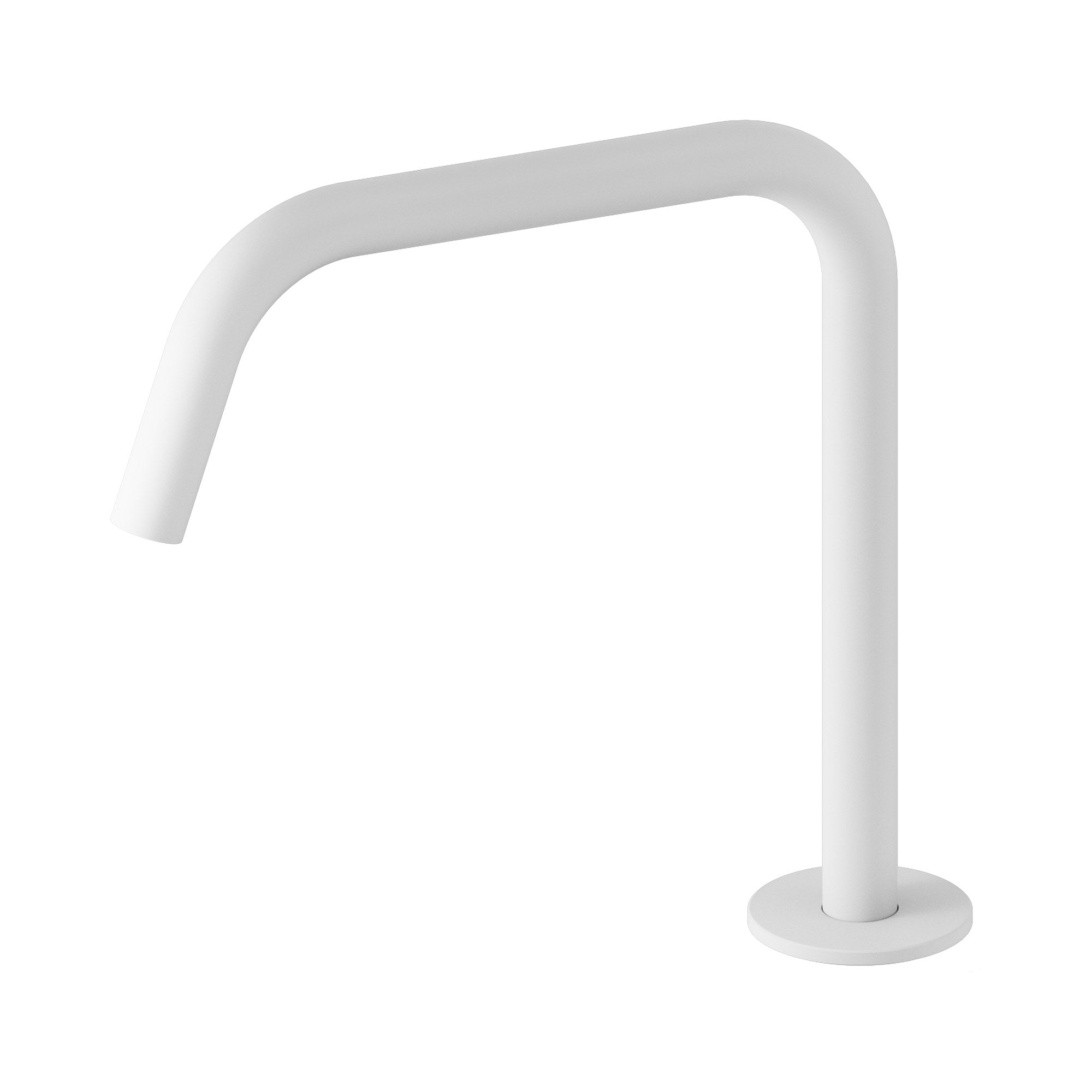 Nero Serenity Edge Spout II hob-mounted tap spout in matte white, shown on a white background in side view