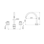 Technical drawing of Nero Serenity chrome bath/kitchen tap set, showing arc spout with 220mm reach and 260mm overall height