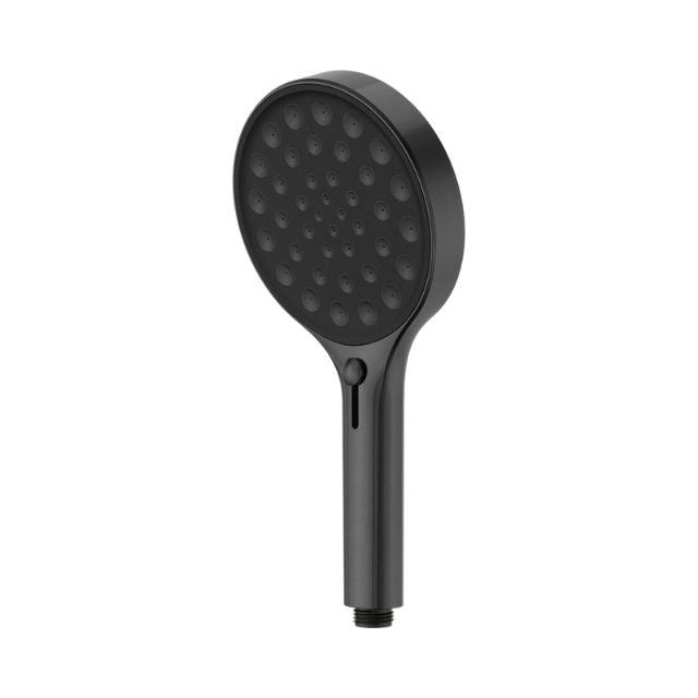 Nero Serenity gunmetal hand shower with round head and slim handle on white background