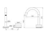 Technical line drawing of Nero Serenity progressive basin mixer with arc spout, showing side and front views and dimensions in mm