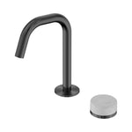 Nero Serenity progressive basin mixer in gun metal with curved edge spout and separate Carrara marble handle