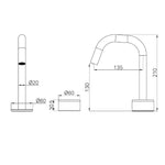Technical drawing of Nero Serenity progressive basin mixer with edge spout, metal handle, showing dimensions in brushed bronze finish