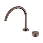 Nero Serenity brushed bronze progressive bath/kitchen mixer tap with tall arc spout and round metal handle, on white background