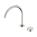 Nero Serenity progressive mixer with tall arc spout and metal handle in brushed nickel, isolated on white