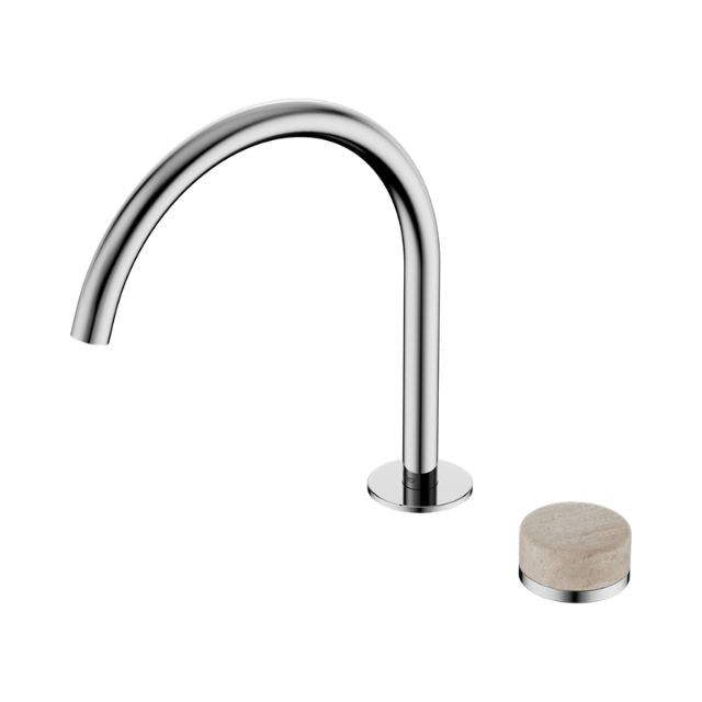 Nero Serenity progressive bath/kitchen mixer with arc spout and Rome travertine handle in chrome