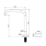 Technical drawing of Nero Serenity chrome gooseneck mixer tap, showing 203mm spout reach, 270mm height and Ø60 handle