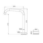 Technical drawing of Nero Serenity progressive bath/kitchen mixer with gooseneck edge spout, gun metal finish, dimensions marked.