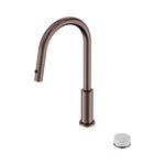 Nero Serenity pull out kitchen mixer tap in brushed bronze with Carrara handle, isolated on white