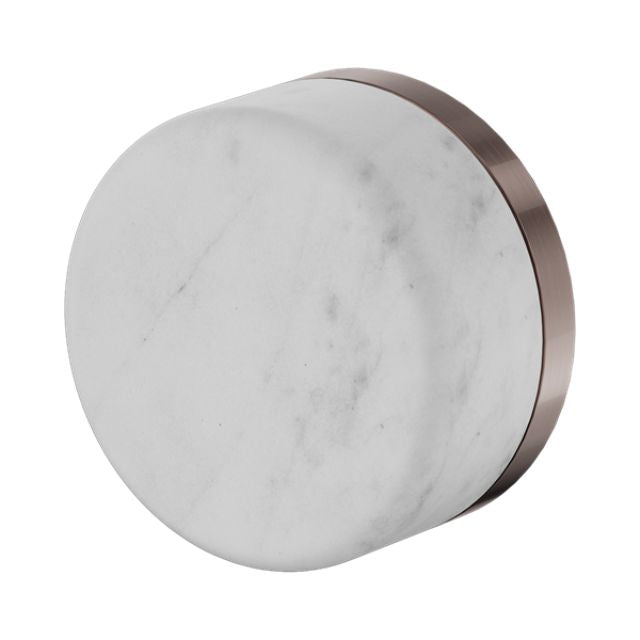 Nero Serenity progressive shower mixer with Carrara stone handle in brushed bronze, round front view