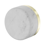 Nero Serenity progressive shower mixer with white Carrara marble handle and brushed gold trim, round front view