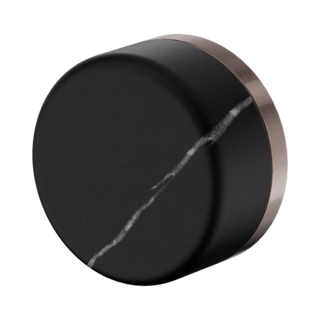 Nero Serenity progressive shower mixer handle, brushed bronze with Marquina black stone, round detail view