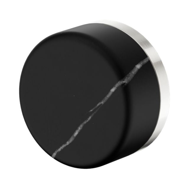 Nero Serenity progressive shower mixer knob with Marquina black marble handle and brushed nickel edge