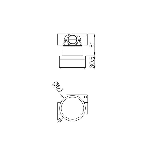 Technical drawing of Nero Serenity progressive shower mixer, chrome, with Ø60mm dimensions and side and front views